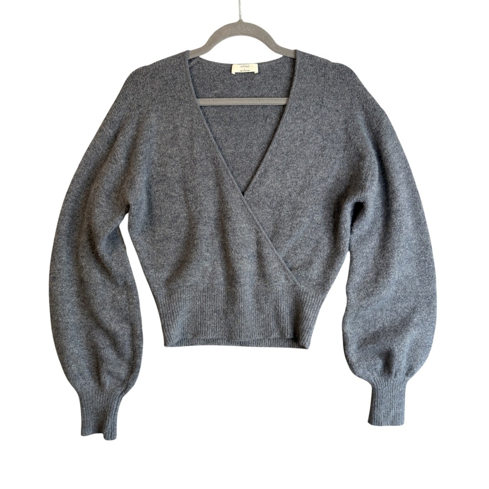 Wilfred Aritzia SoftSpoke Dear Wrap Sweater Heather Gray Wool Cashmere Womens S